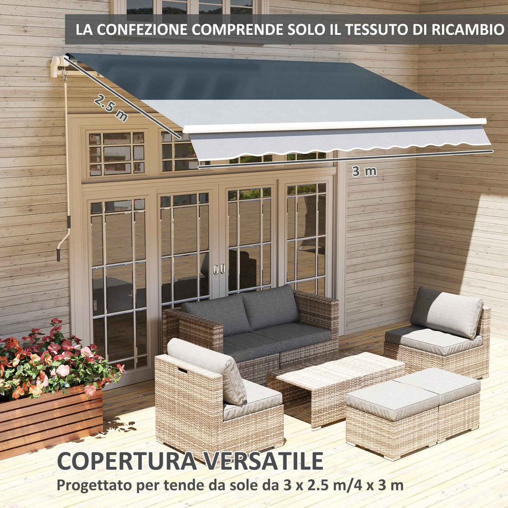 Outsunny Replacement Awning Cover 3x2.5m Retractable Sun Shade Canopy in Anti-UV 50+ Polyester, Garden, Grey