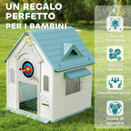 5-in-1 Children's Playhouse in Multi-Color PP with Basketball, Rings and Darts, 132x118x124 cm