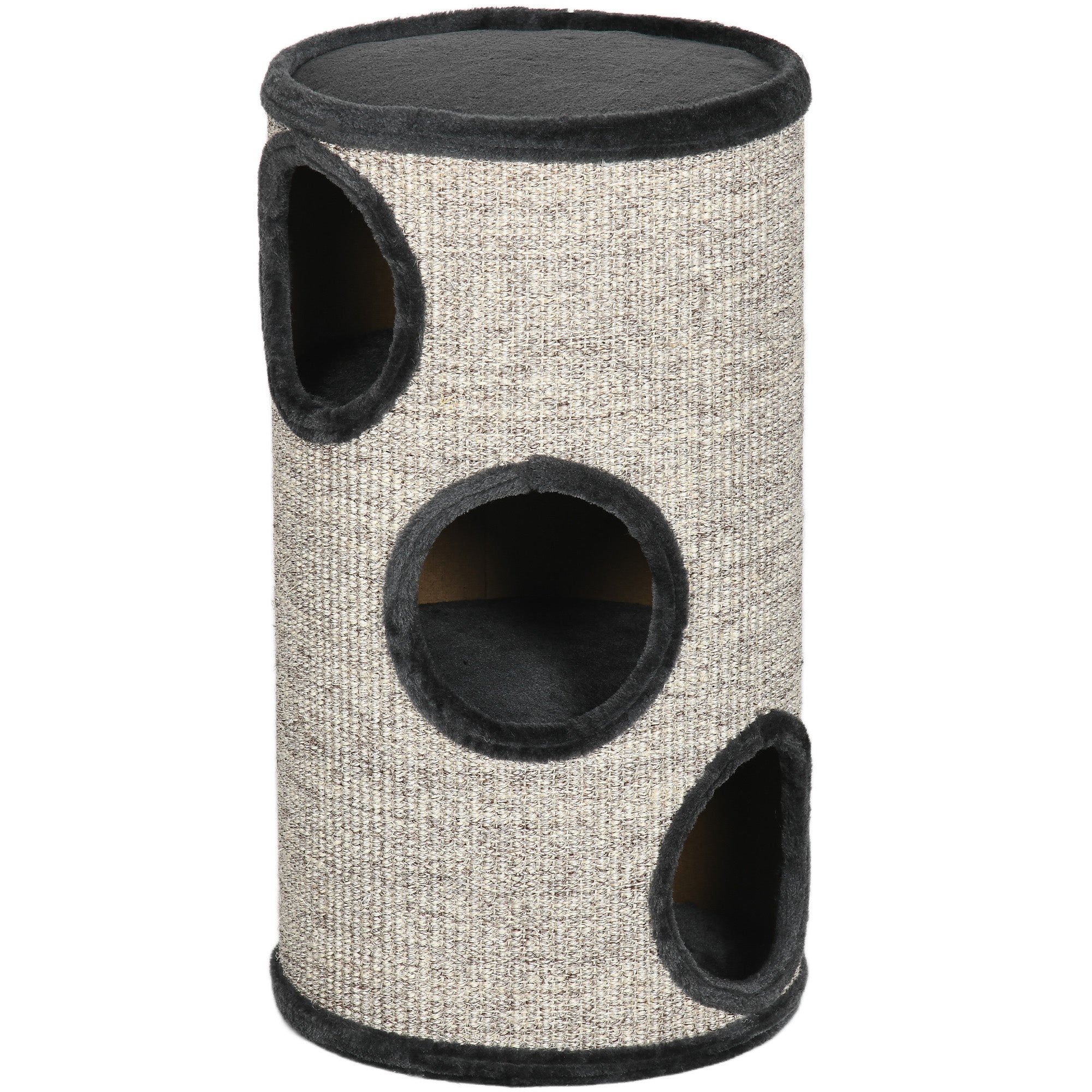 3-Tier Cat House with Sisal Scratching Post and Plush, Ø38x70cm, Grey