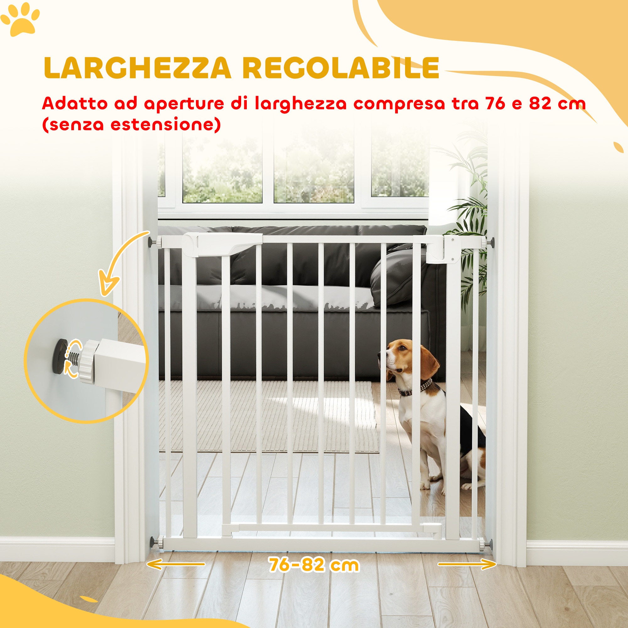 PawHut Safety Gate for Children and Pets, Self-Closing and Pressure Fit, 76-82x76 cm, White