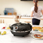 1200W Electric Pizza Oven with Transparent Window, Timer and Temperature Control, Black