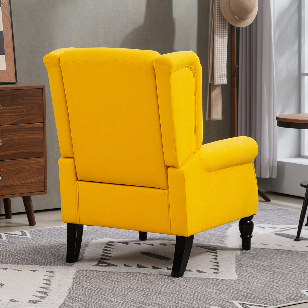 HOMCOM French Style Bedroom Armchair with Wide Seat and Wooden Legs for Living Room and Office, Yellow
