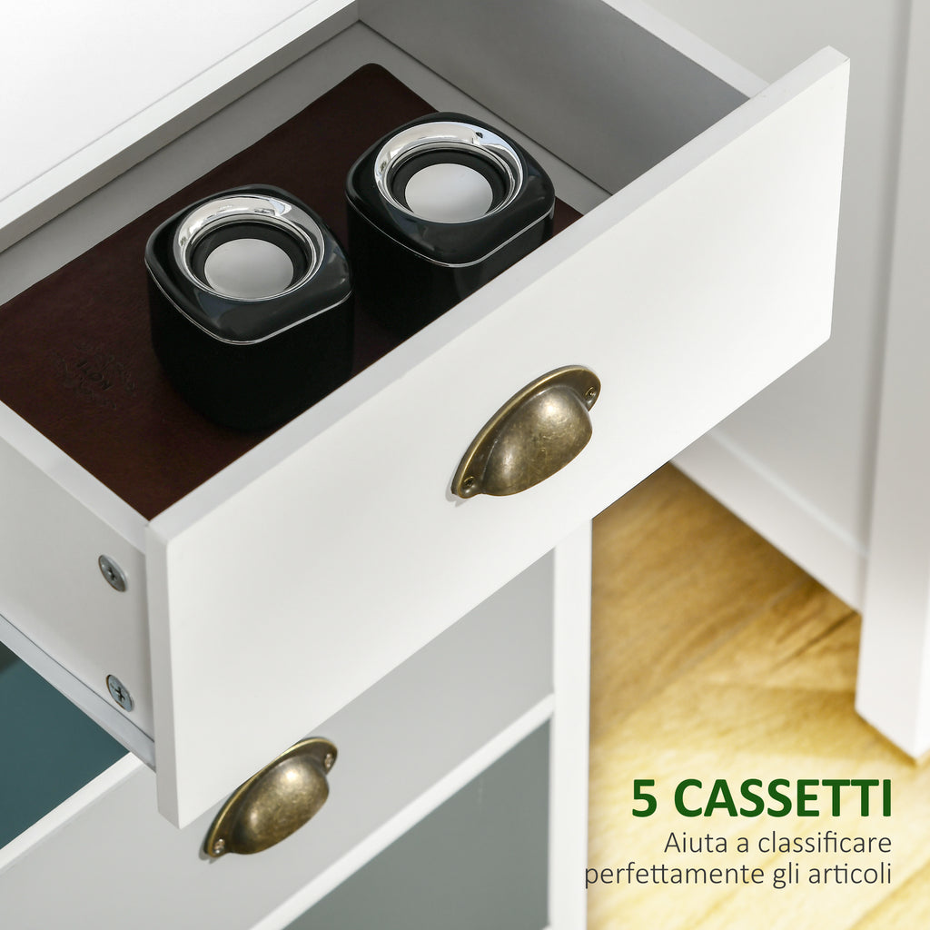 Chest of Drawers with 5 Colourful Drawers, Tall and Space-Saving Dresser, Multi-Coloured Blue
