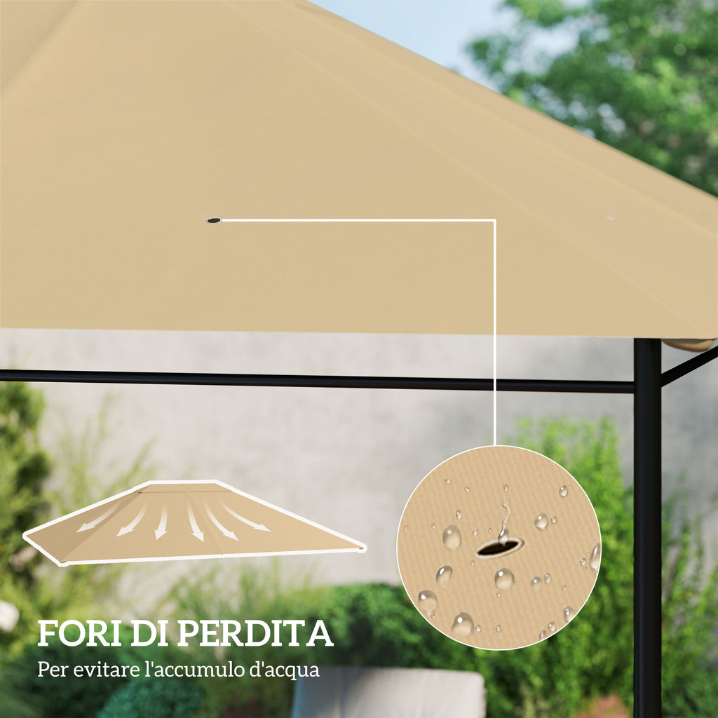 Outsunny 4x3m UV-Resistant Polyester Gazebo Replacement Roof with Air Vent, Khaki