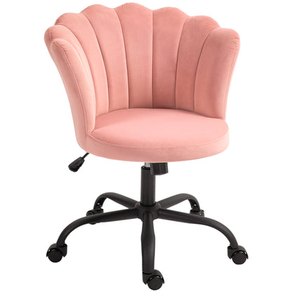 Petal Back Office Chair Armless Height Adjustable Velvet Upholstery Pink