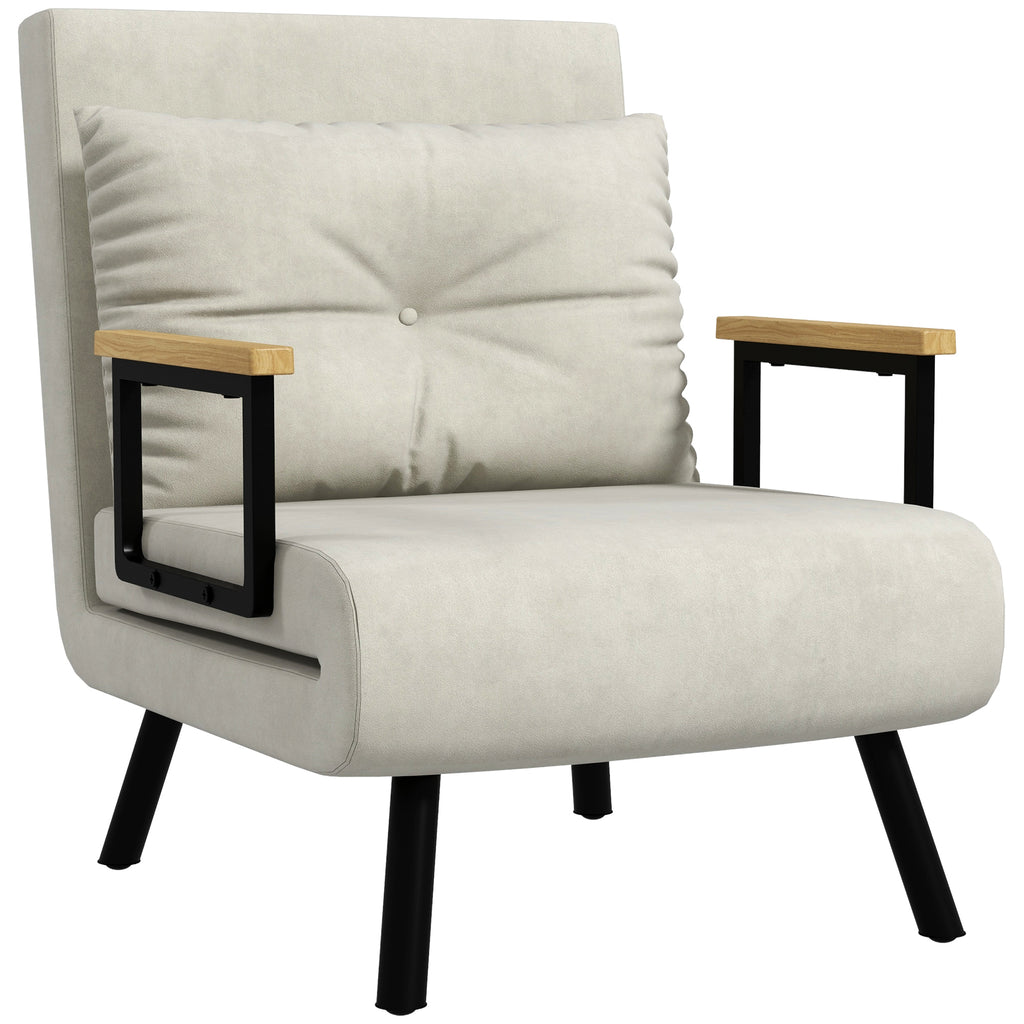 Velvet Cream,  3 in 1 Armchair Bed with Reclining Backrest and Cushion, in Velvet Effect Fabric, 63x73x81 cm, Cream