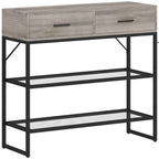 HOMCOM Entrance Console Table with 2 Drawers, 2 Shelves and Side Hook, in Wood and Metal, 100x35x92 cm, Black and Wood