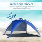 Pop Up Beach Tent for 4-6 People with UV Protection, Carry Bag, 247x247x145cm, Blue