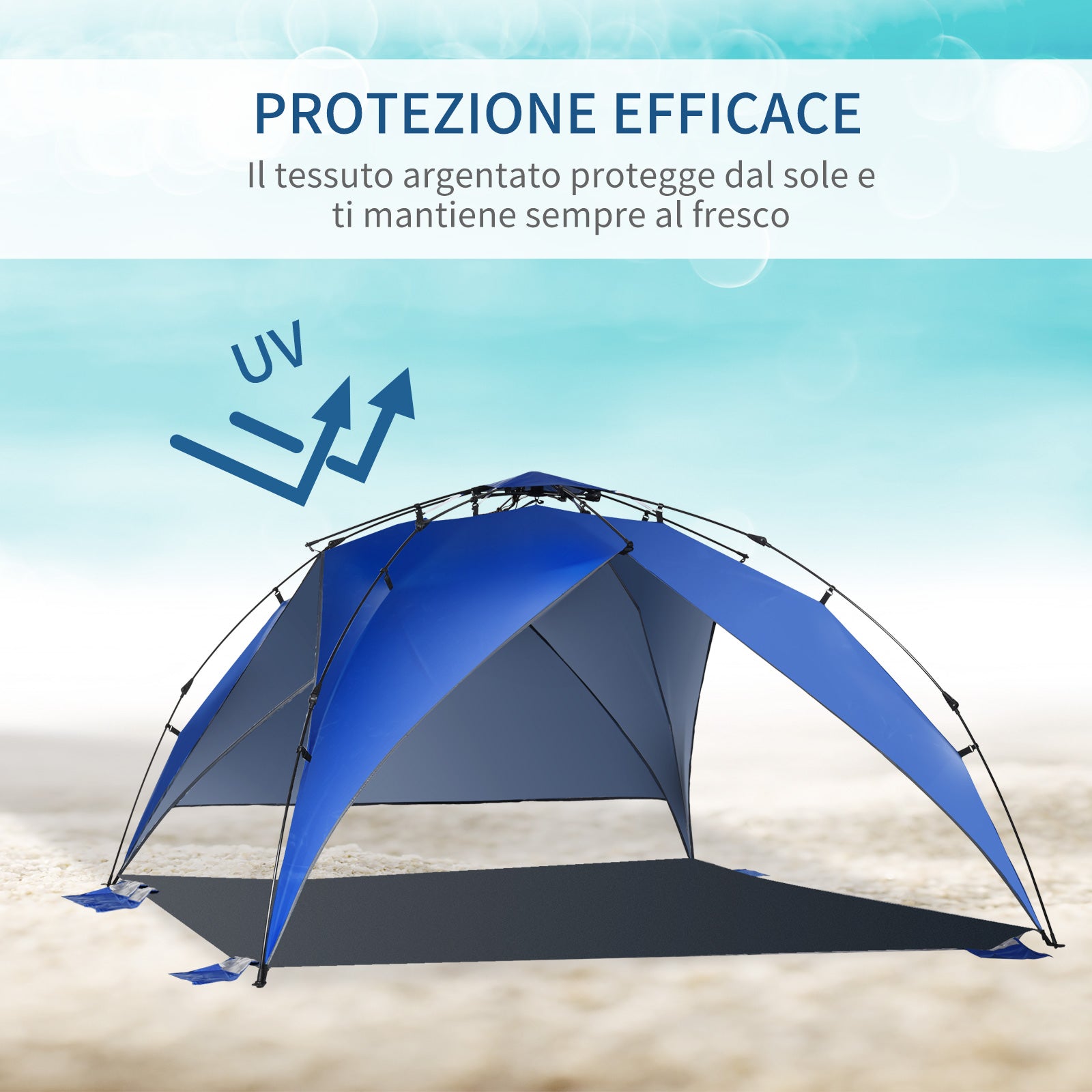 Pop Up Beach Tent for 4-6 People with UV Protection, Carry Bag, 247x247x145cm, Blue