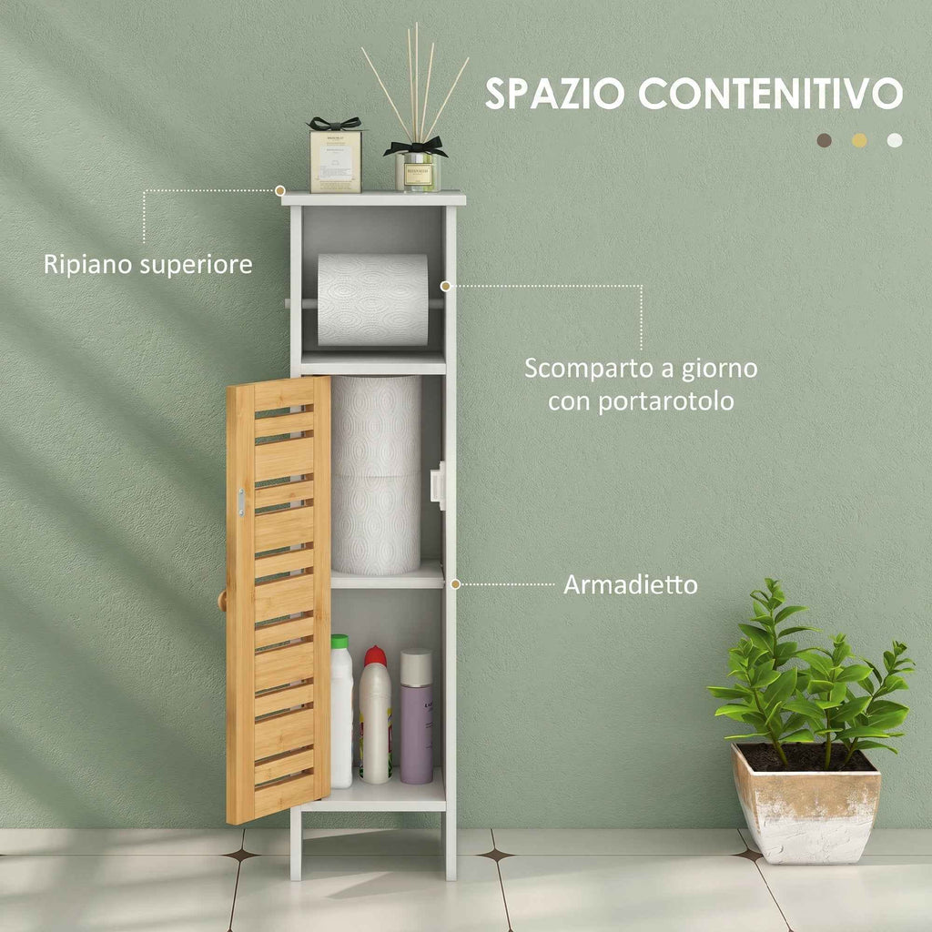 HOMCOM Bathroom Cabinet with Toilet Paper Holder, Tall and Slim Cabinet with Adjustable Shelf, 78 cm, White