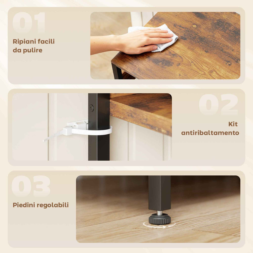 HOMCOM Kitchen Shelf with Charging Station, 5 Shelves and 10 S-Hooks, Wood and Steel, 80x40x170 cm, Brown