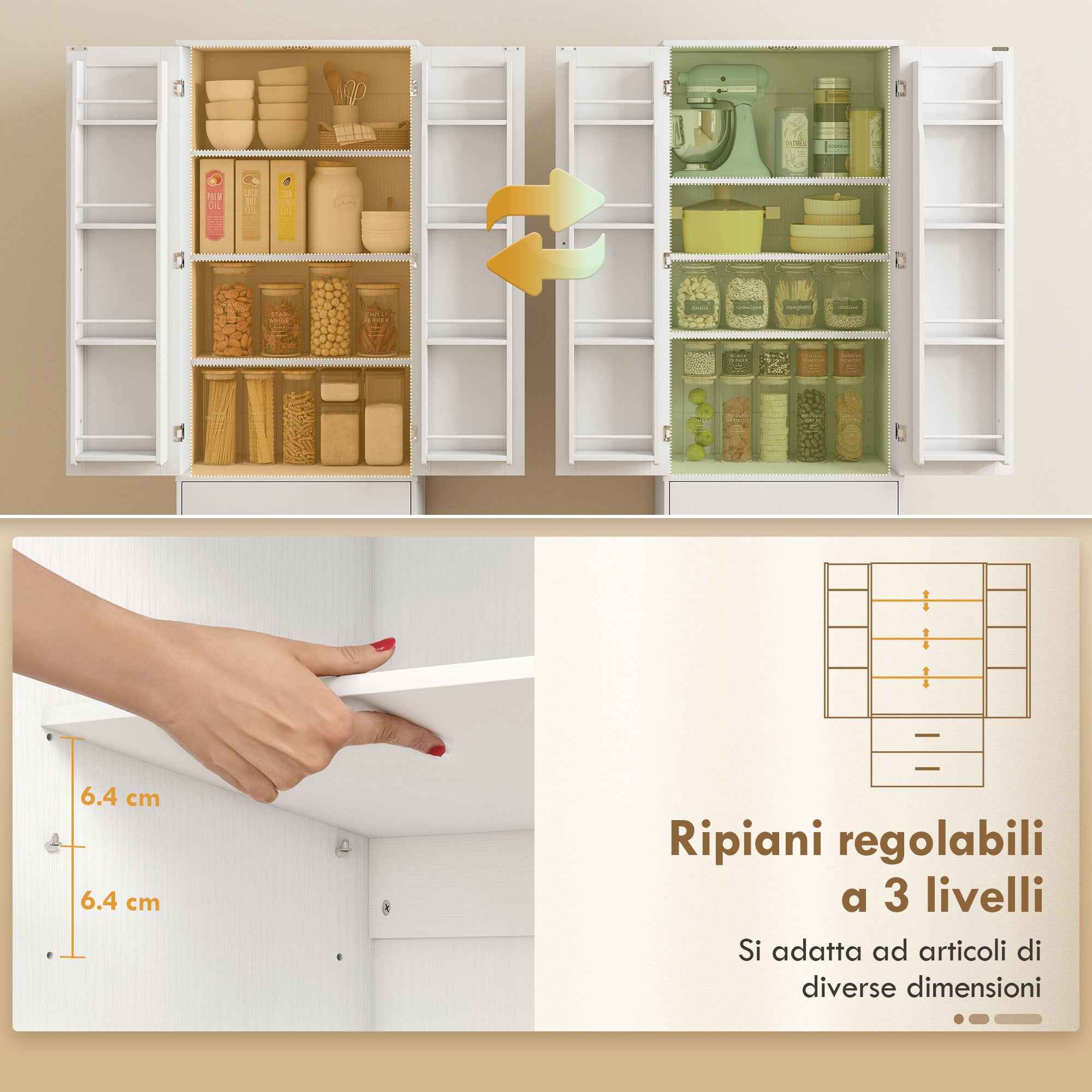 HOMCOM Kitchen Cabinet Sideboard with 8 Spice Racks and 2 Drawers, 60x40x159 cm, White