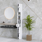 Space-Saving Bathroom Column with 2 Cabinets, 3 Open Shelves and Drawer, in Wood, 20x20x178 cm, White
