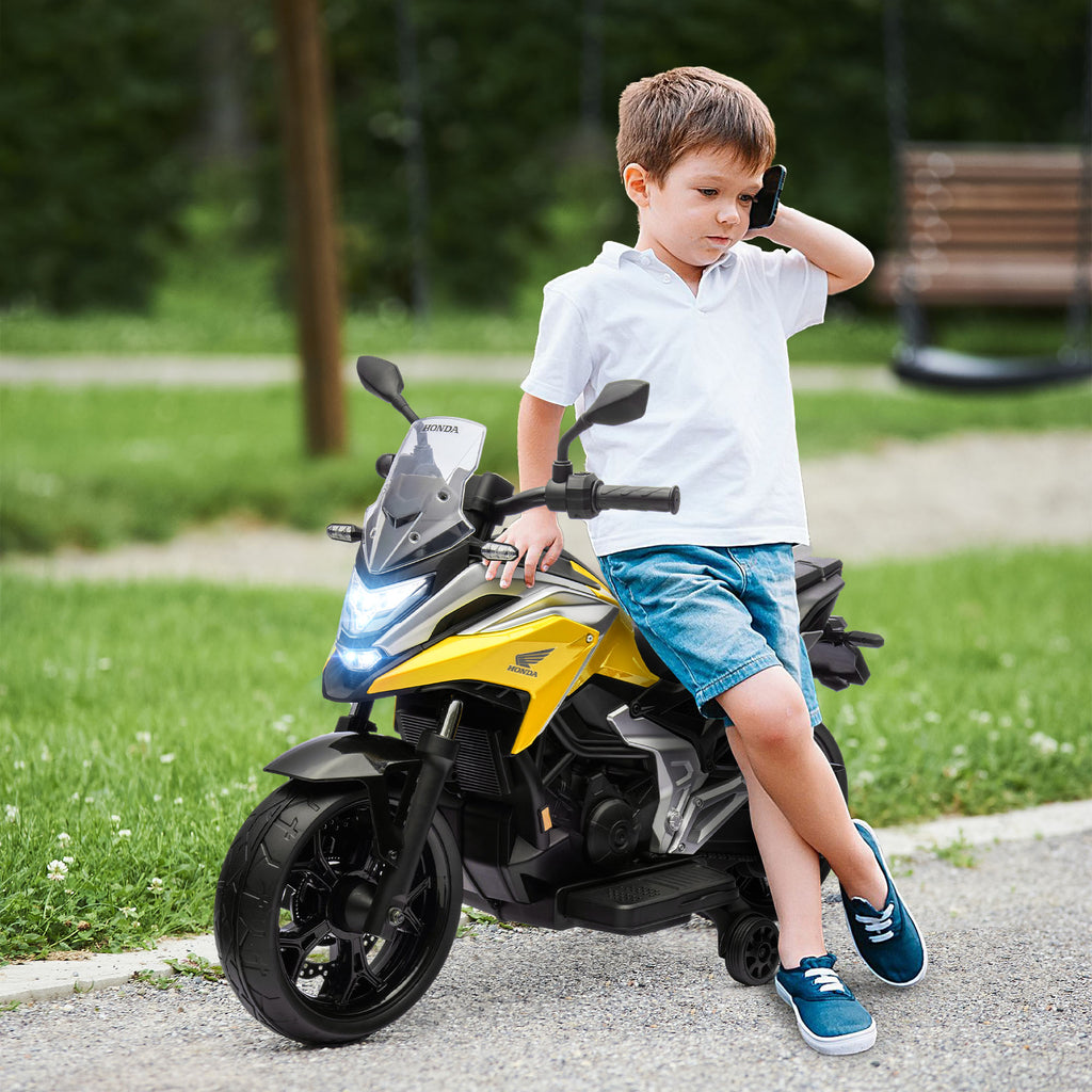 AIYAPLAY Electric Motorcycle for Children 3-6 Years Old, Honda Licensed, 12V Dual Motors, Wheels, 3 km/h, Max 30kg, Yellow