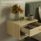 HOMCOM Set of 2 Bedside Tables with Drawer and Open Shelves in Nordic Style, in Chipboard and Rattan, 40x34x23 cm - Borgè