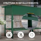 Outsunny Outdoor Planter with Lower Shelf Tool Holder, Metal, 109x44x80 cm, Green - Borgè