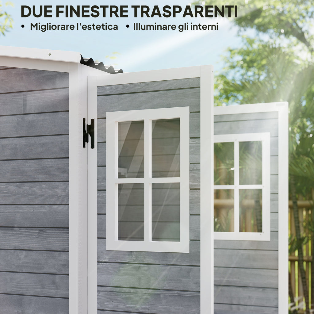 Wooden Garden Shed with Adjustable Shelves, Two Locking Doors and Windows, Grey