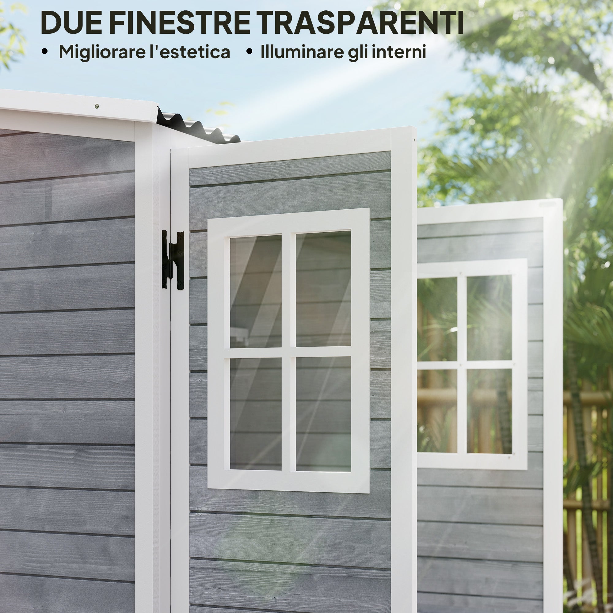 Wooden Garden Shed with Adjustable Shelves, Two Locking Doors and Windows, Grey