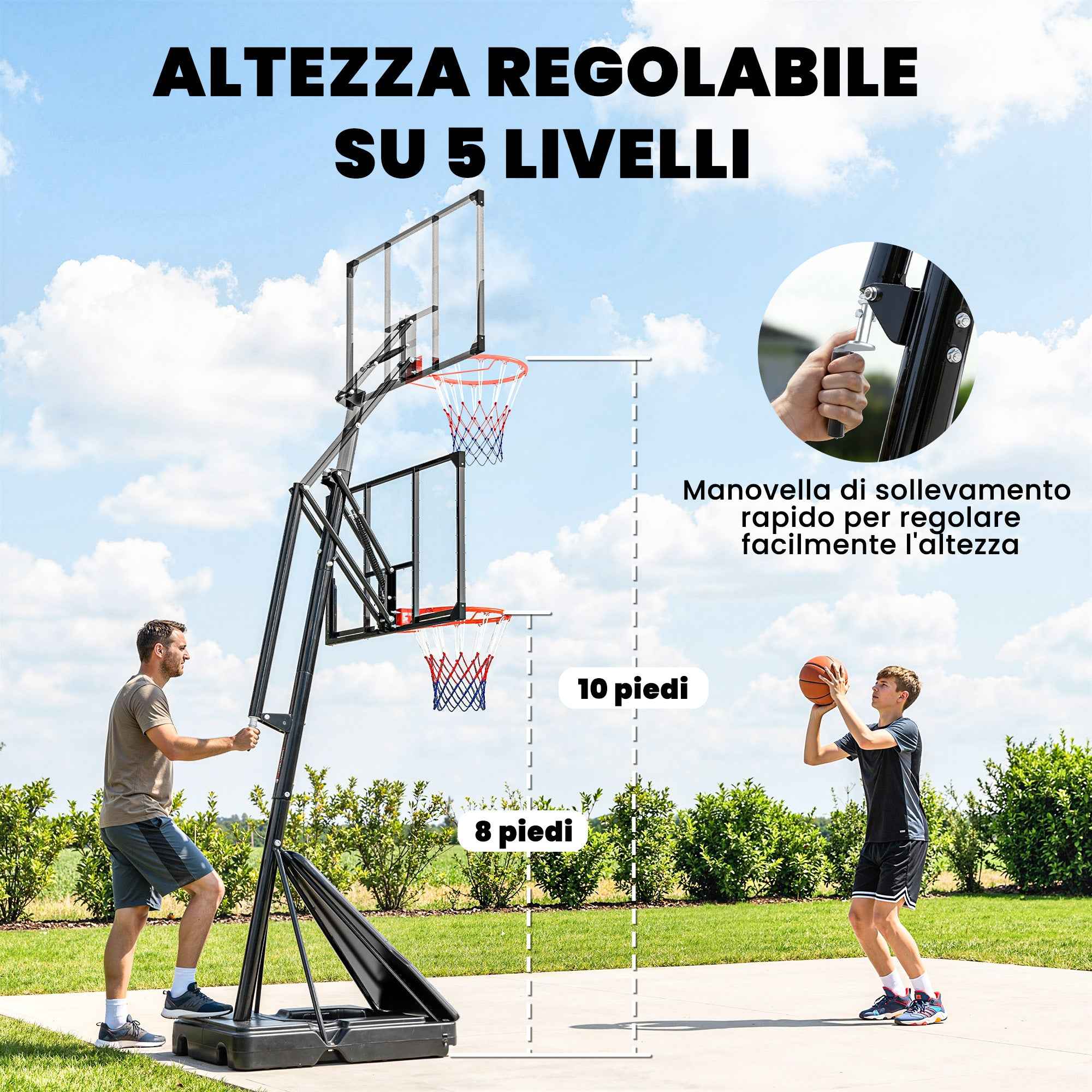 SPORTNOW Portable Outdoor Basketball Hoop, Adjustable 2.45-3.05m, Shatterproof Backboard, Hand Crank Adjustment