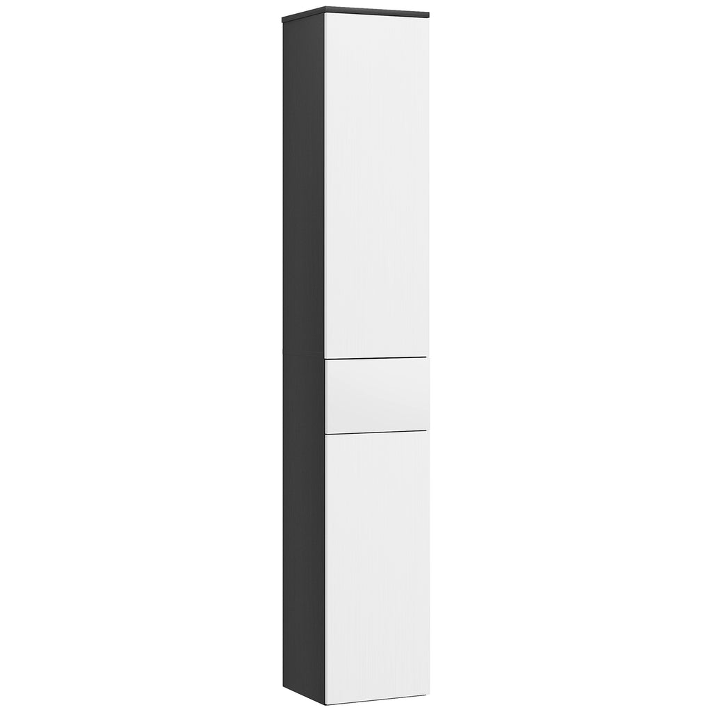 Space-saving Wooden Bathroom Column with 2 Cabinets and Drawer, 30x28x180 cm, Black