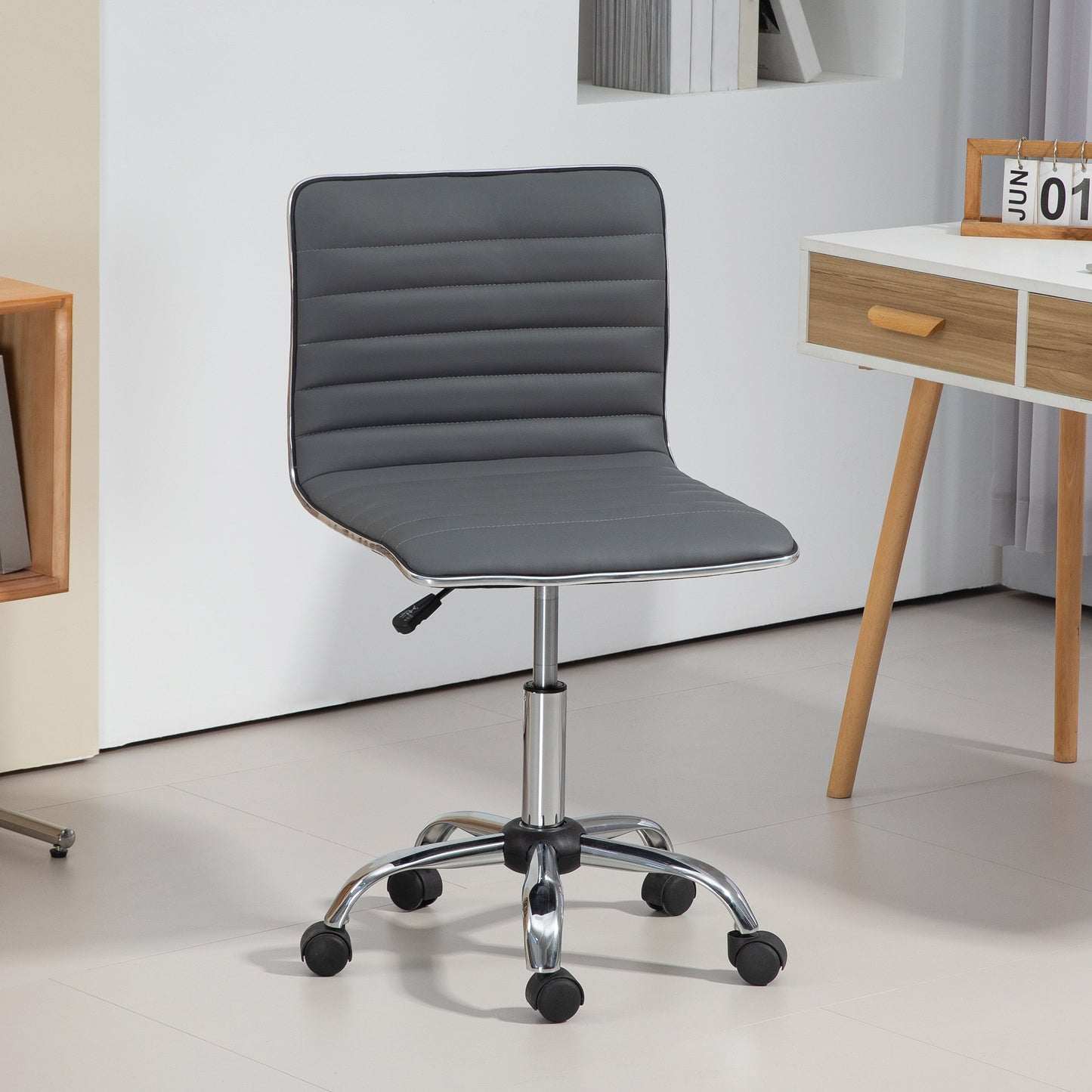 Ergonomic PU Leather Office Chair with Adjustable Height, Swivel Seat and Wheels, Dark Grey