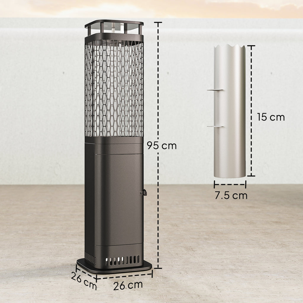Outdoor Pellet Stove, 6.86 kW, Non-Slip Base, Glass Tube, and Metal Mesh, Black