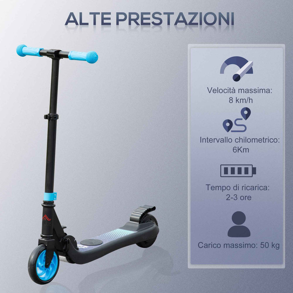 HOMCOM Folding Electric Scooter for Kids Ages 6+, Adjustable Height, 71 x 36.5 x 75-80 cm, Black and Blue