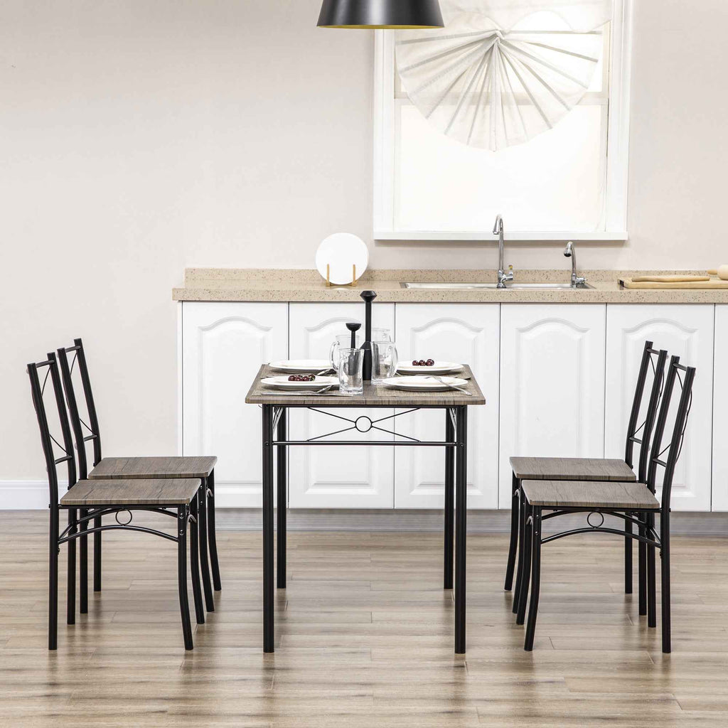 HOMCOM Dining Table with 4 Chairs, 5-Piece Set in MDF and Metal for Dining Room, Kitchen, Living Room and Bar
