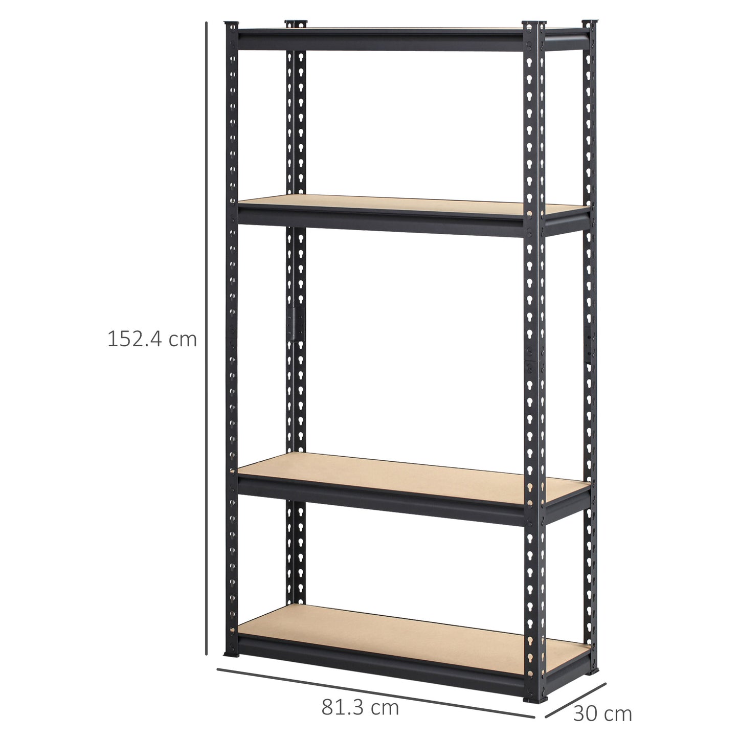 4-Tier Industrial Shelving in MDF and Steel with Open and Adjustable Shelves, 81.3x30x152.4 cm