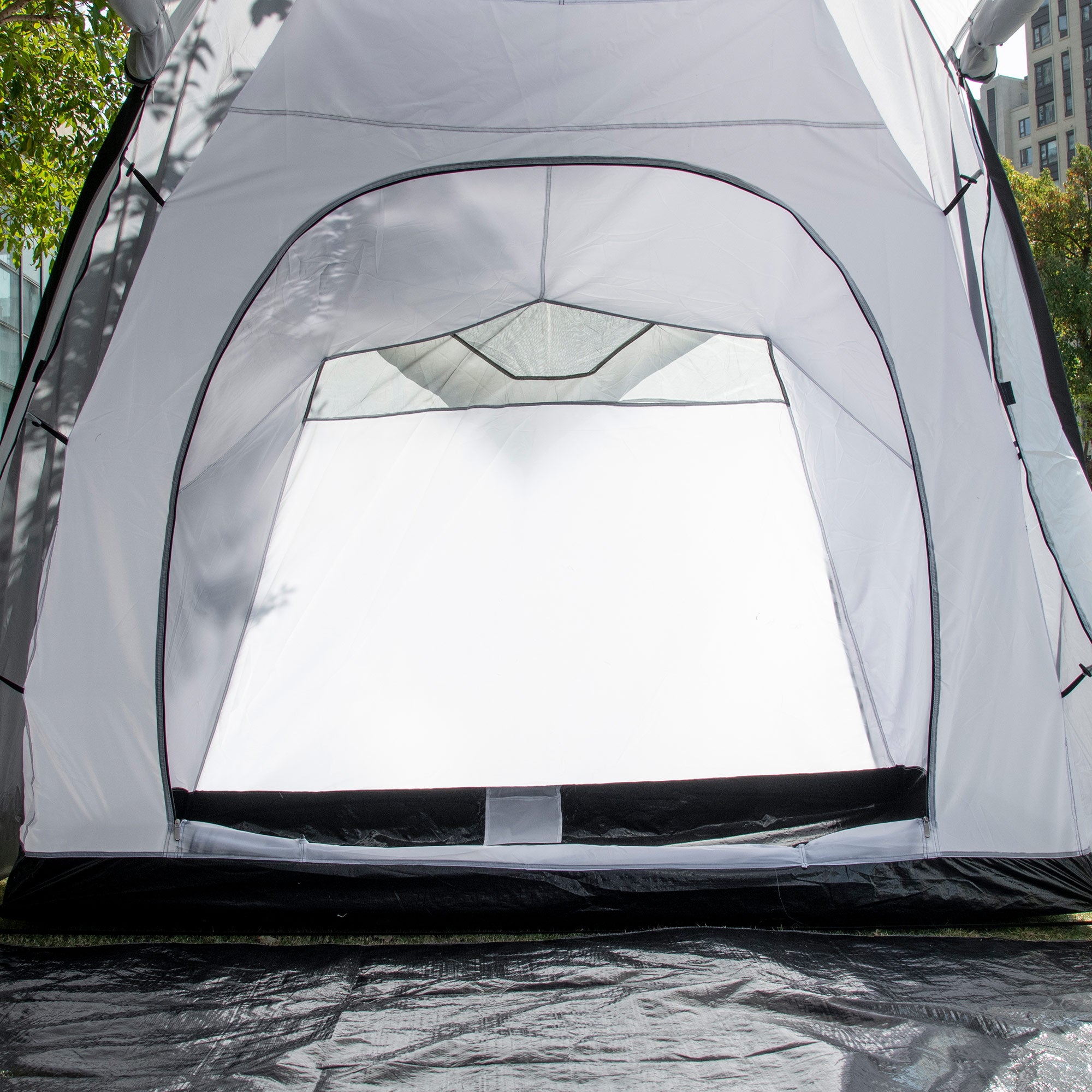 Outsunny camping tent 4-6 people with 2 rooms waterproof with canopy, 590x245x193cm, gray - Borgè