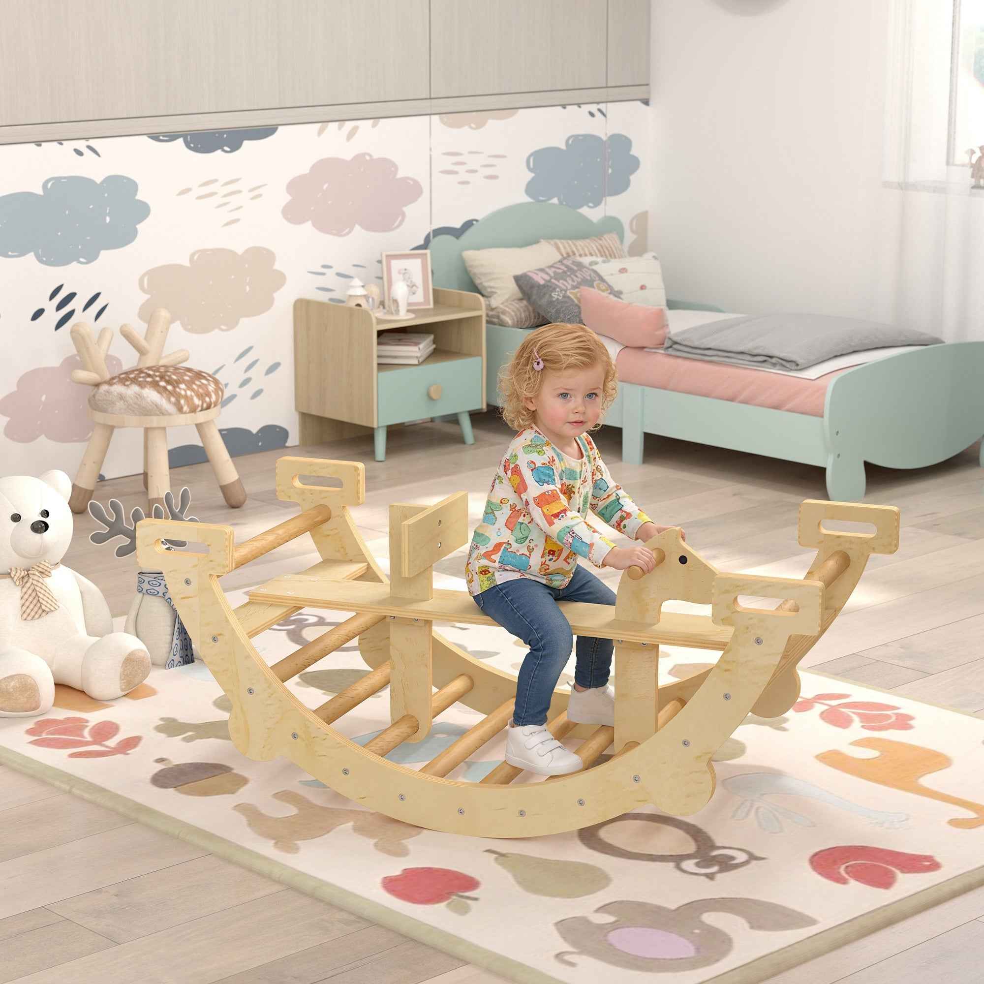 AIYAPLAY Montessori Wooden Arch for Children 2-4 Years Old Convertible into a Rocking Chair 110x52x45 cm, Wood Color