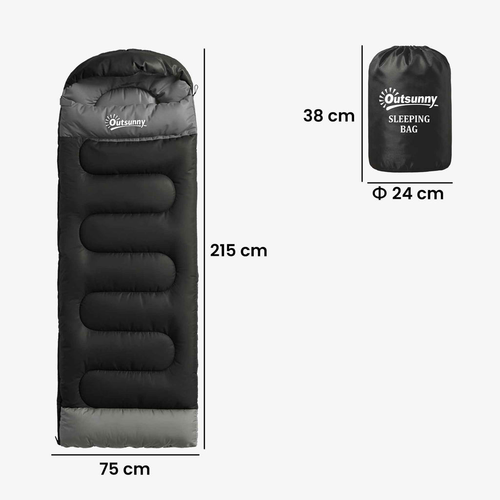 Outsunny Single Sleeping Bag for Adults, Lightweight and Compact, 75x215 cm, Black