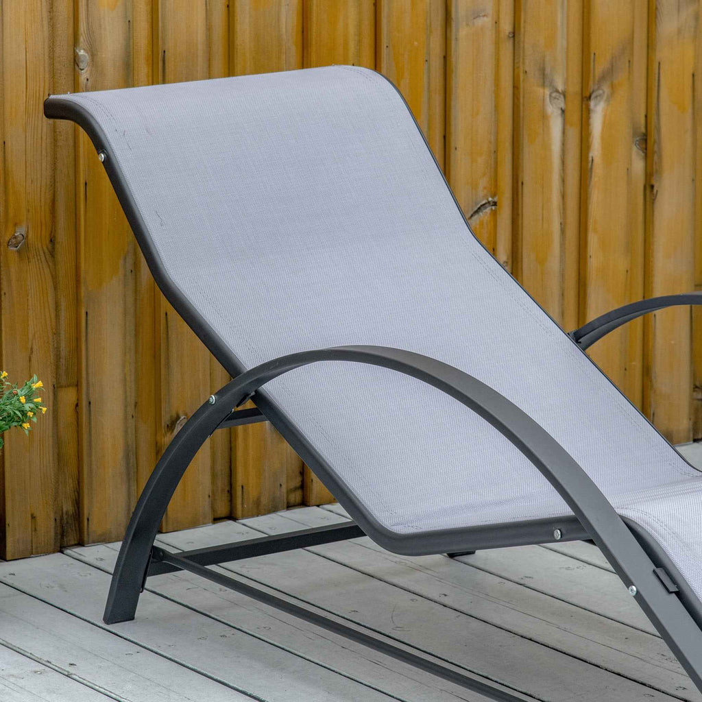 Outsunny Set of 2 Sun Loungers and Coffee Table with Glass Top, 59x169x66 cm, Light Grey