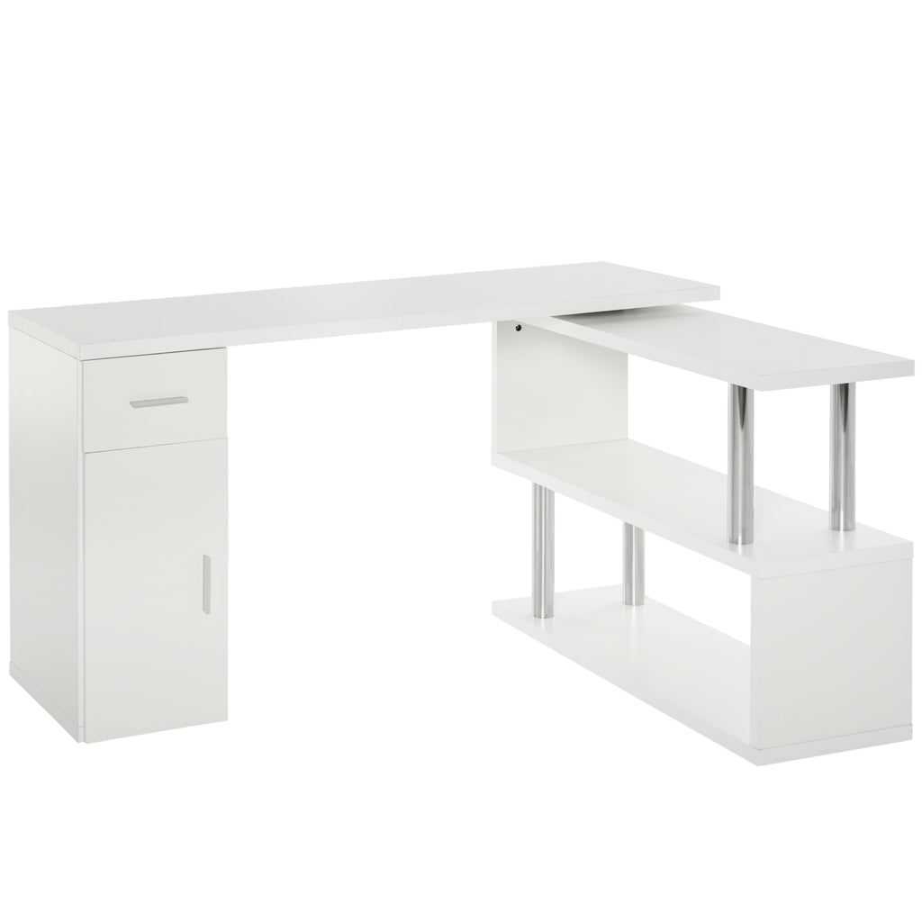 Homcom Modern Angular Wooden Desk with drawer, locker and shelves, office furniture and home, white - Borgè