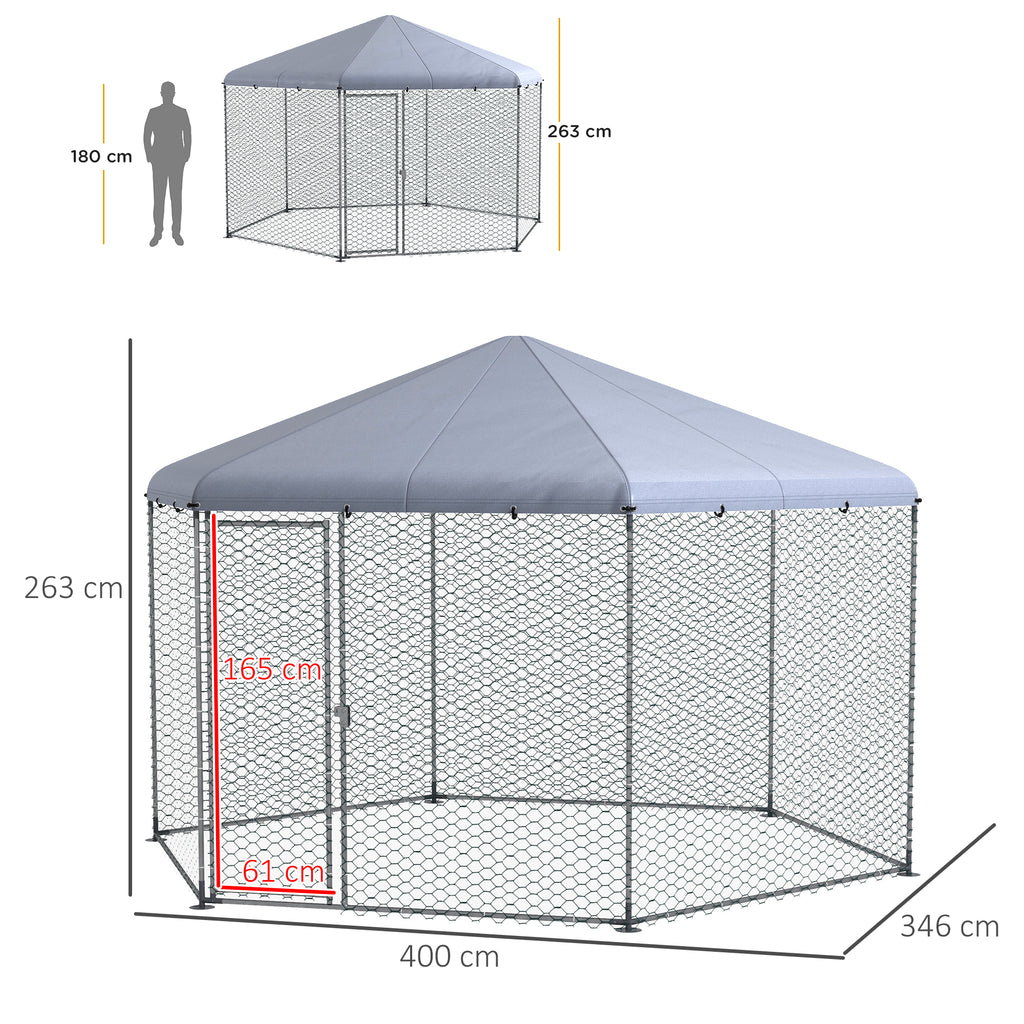 Pawhut fence for hens with roof and stainless stainless door for 10-15 animals, 4x3.5x2.6m - Borgè