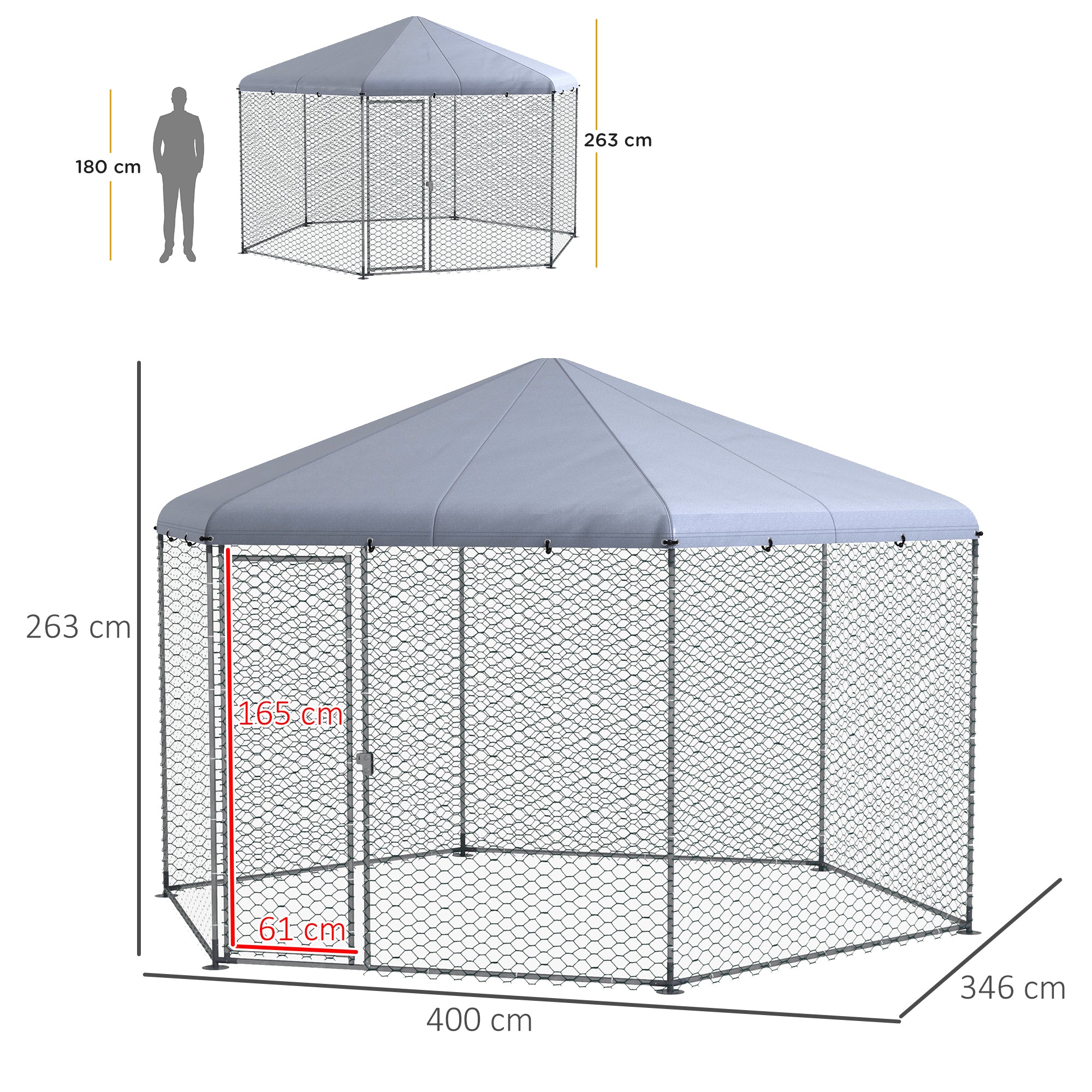 Pawhut fence for hens with roof and stainless stainless door for 10-15 animals, 4x3.5x2.6m - Borgè