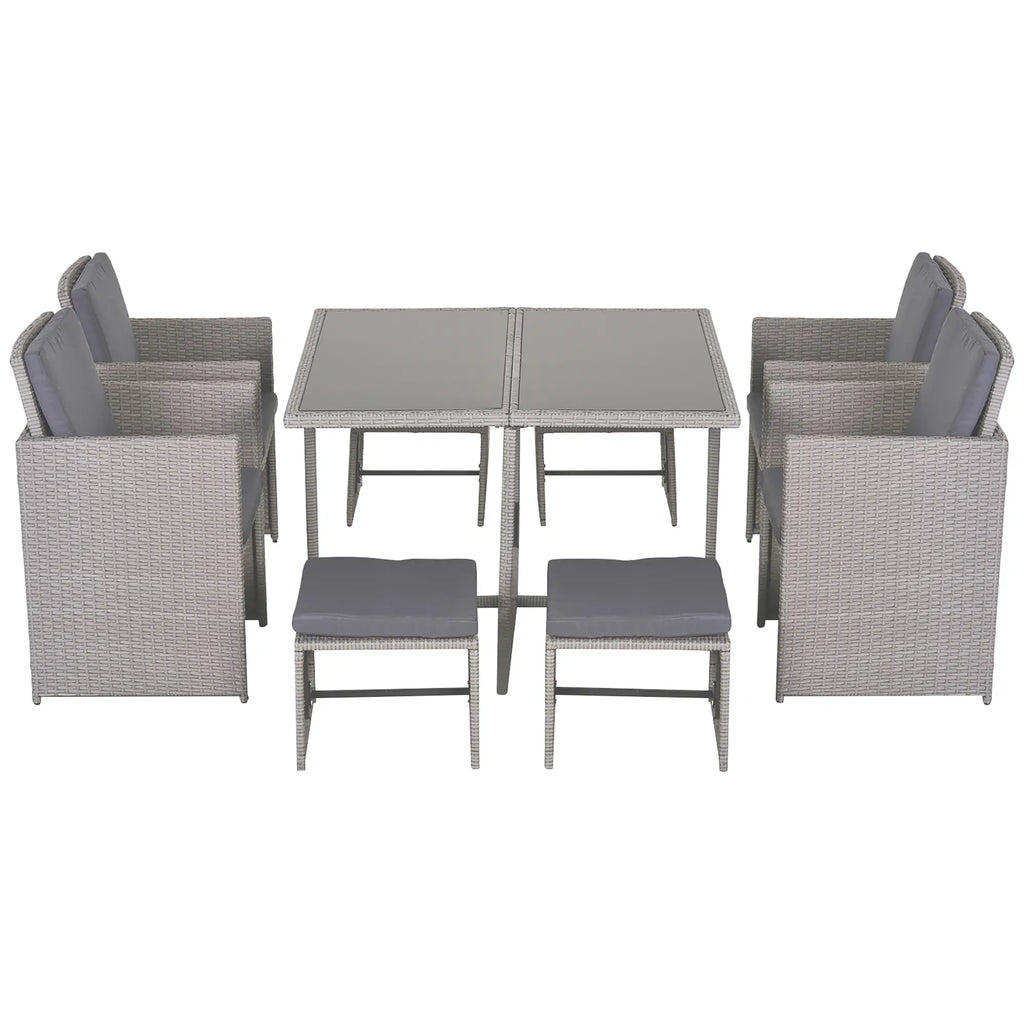 GEMINI | Outdoor Garden Furniture Set Table with 4 Chairs 4 Footrests 9pcs Rattan Grey