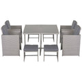 GEMINI | Outdoor Garden Furniture Set Table with 4 Chairs 4 Footrests 9pcs Rattan Grey