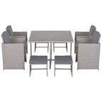 GEMINI | Outdoor Garden Furniture Set Table with 4 Chairs 4 Footrests 9pcs Rattan Grey