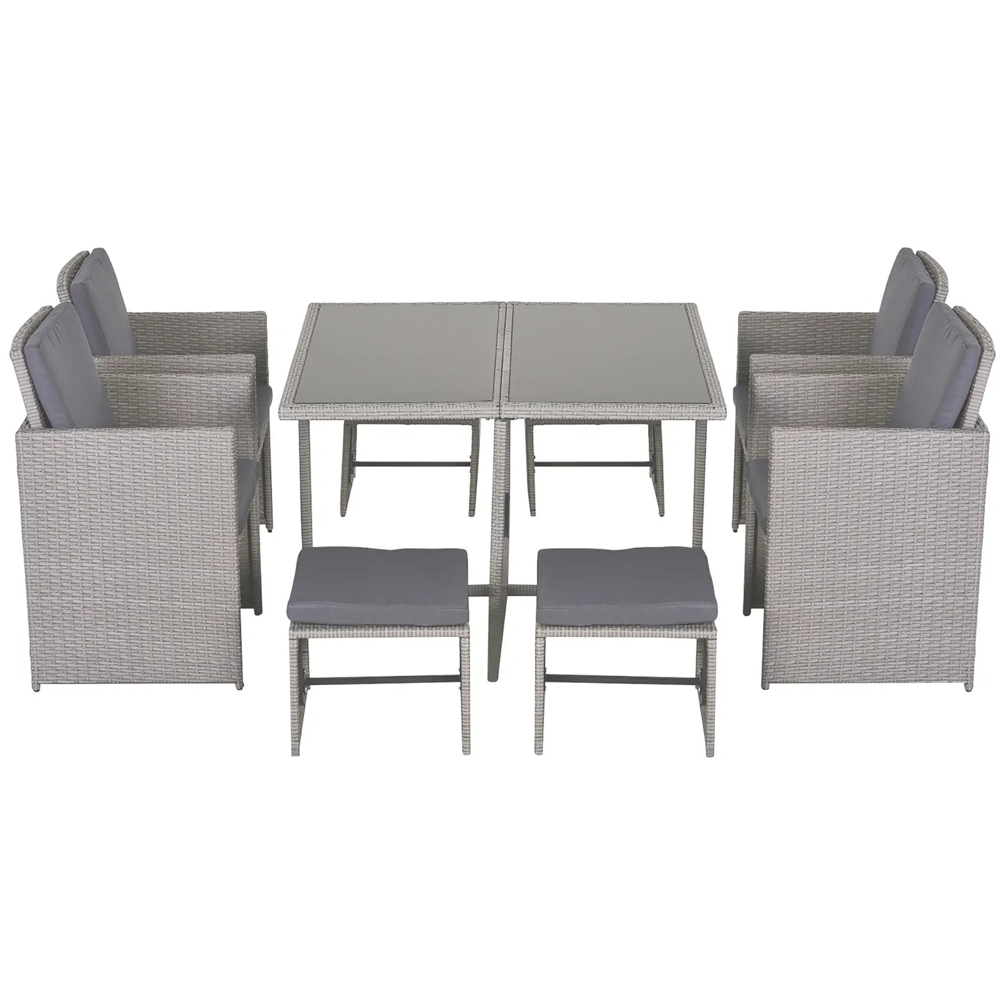 GEMINI | Outdoor Garden Furniture Set Table with 4 Chairs 4 Footrests 9pcs Rattan Grey