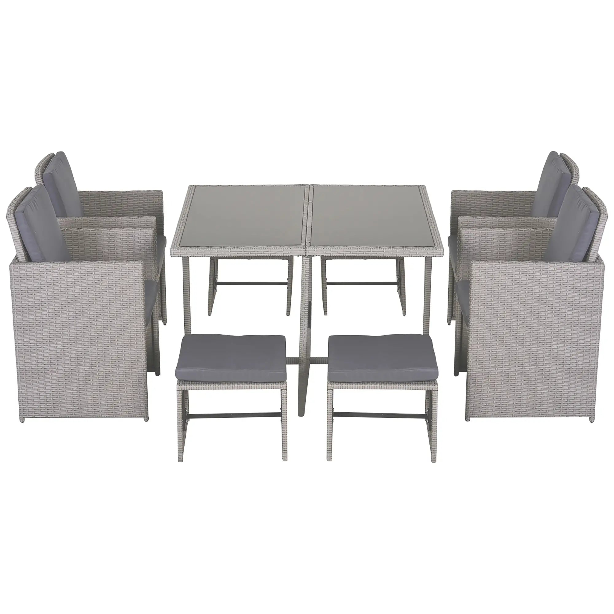 GEMINI | Outdoor Garden Furniture Set Table with 4 Chairs 4 Footrests 9pcs Rattan Grey