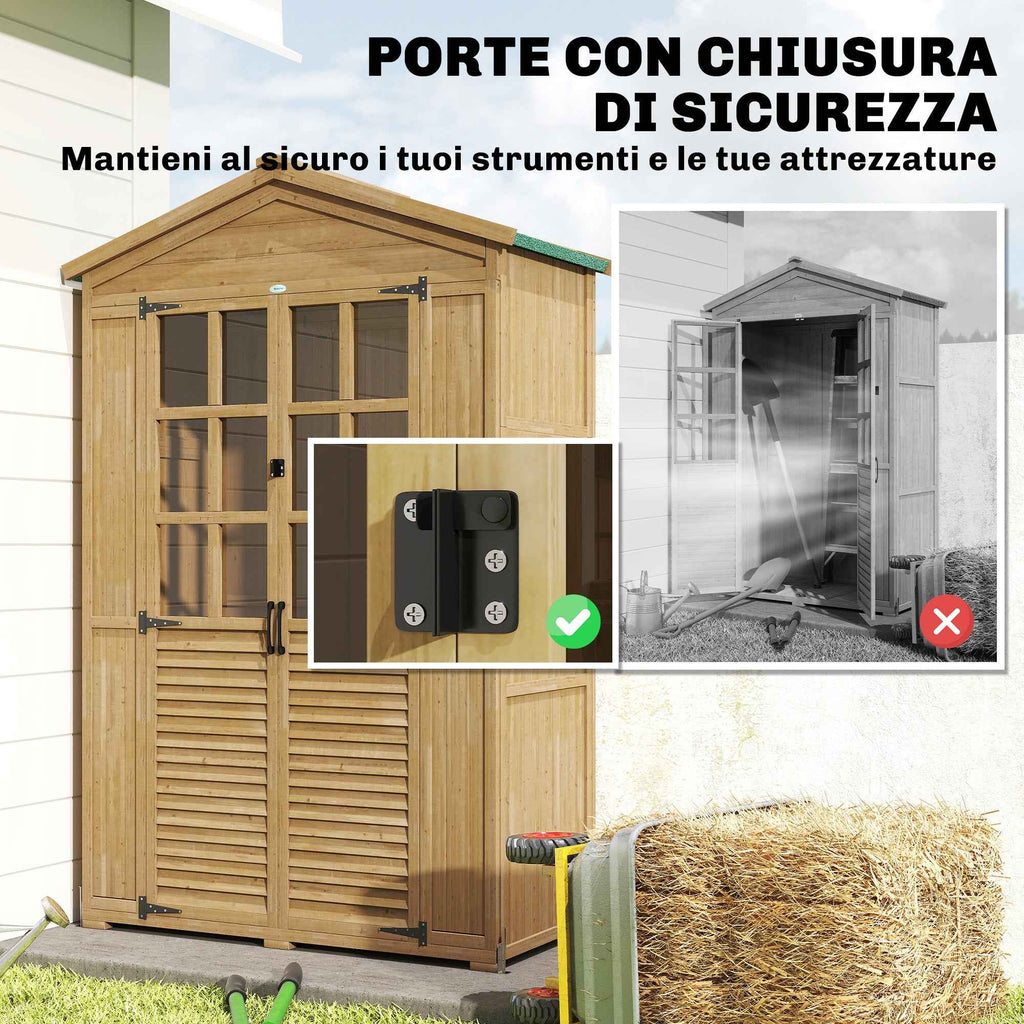 Outsunny Wooden Garden Cabinet with Clear Windows, 128x57.5x197 cm, Light Brown