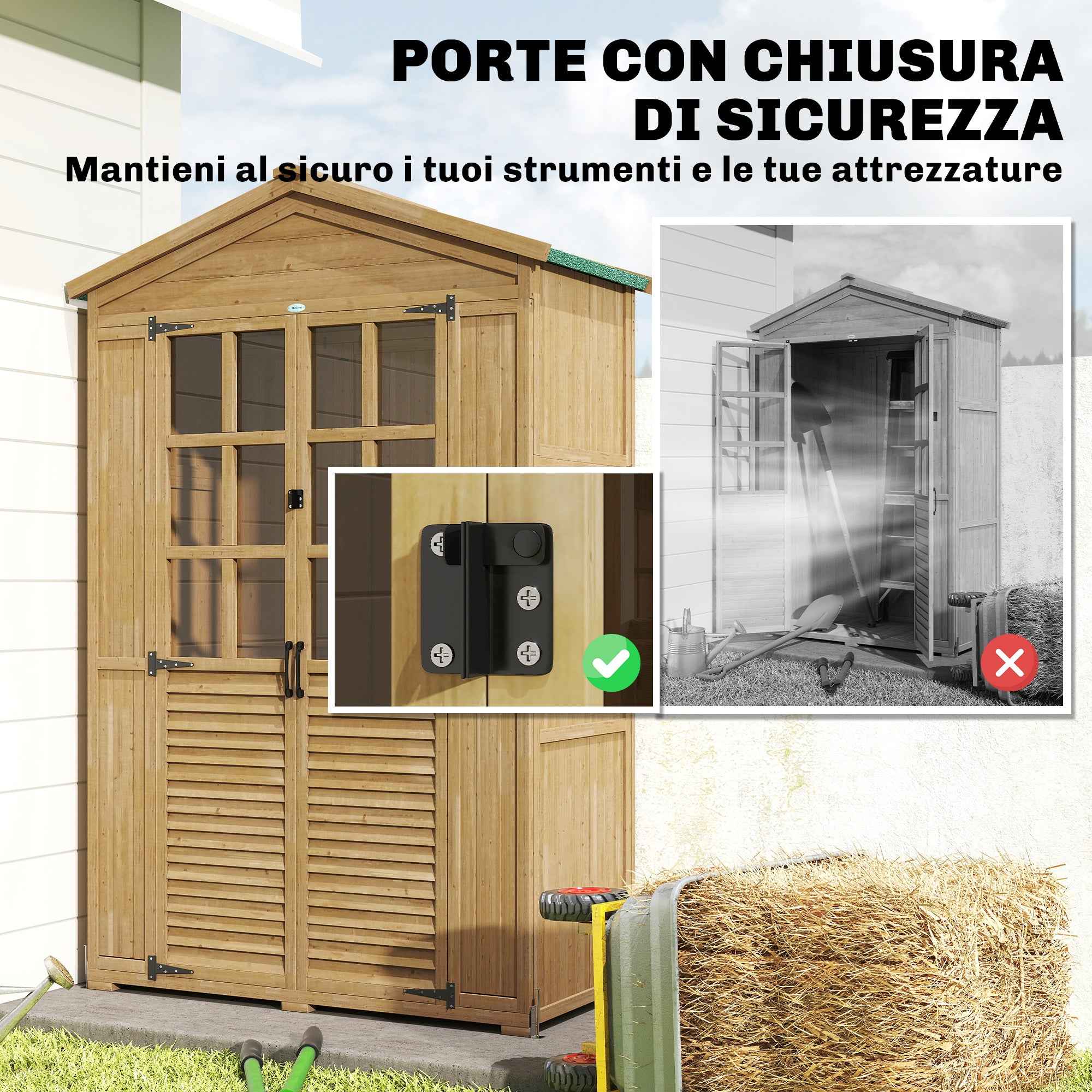 Outsunny Wooden Garden Cabinet with Clear Windows, 128x57.5x197 cm, Light Brown
