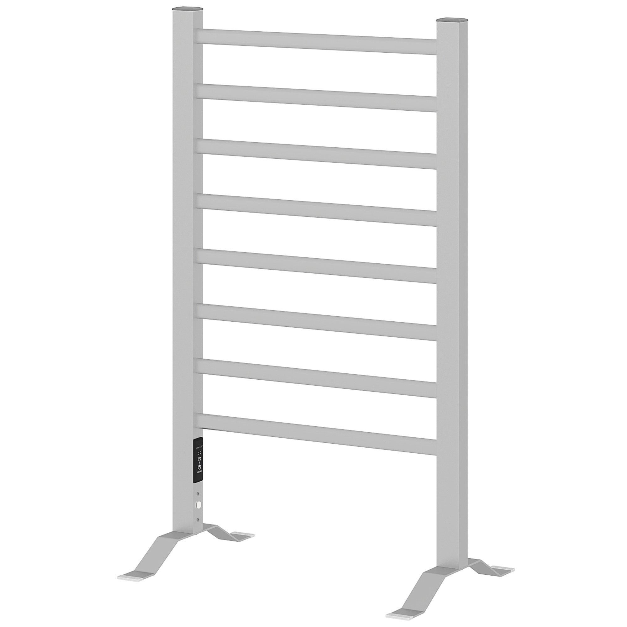 HOMCOM 150W Electric Floor or Wall Towel Warmer with 8 Bars and 2-4 Hour Timer, 53x35x90 cm, Silver