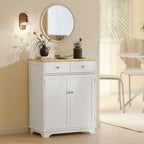 Low Sideboard with 2-Door Cabinet, Adjustable Shelves and 2 Drawers, White and Wood