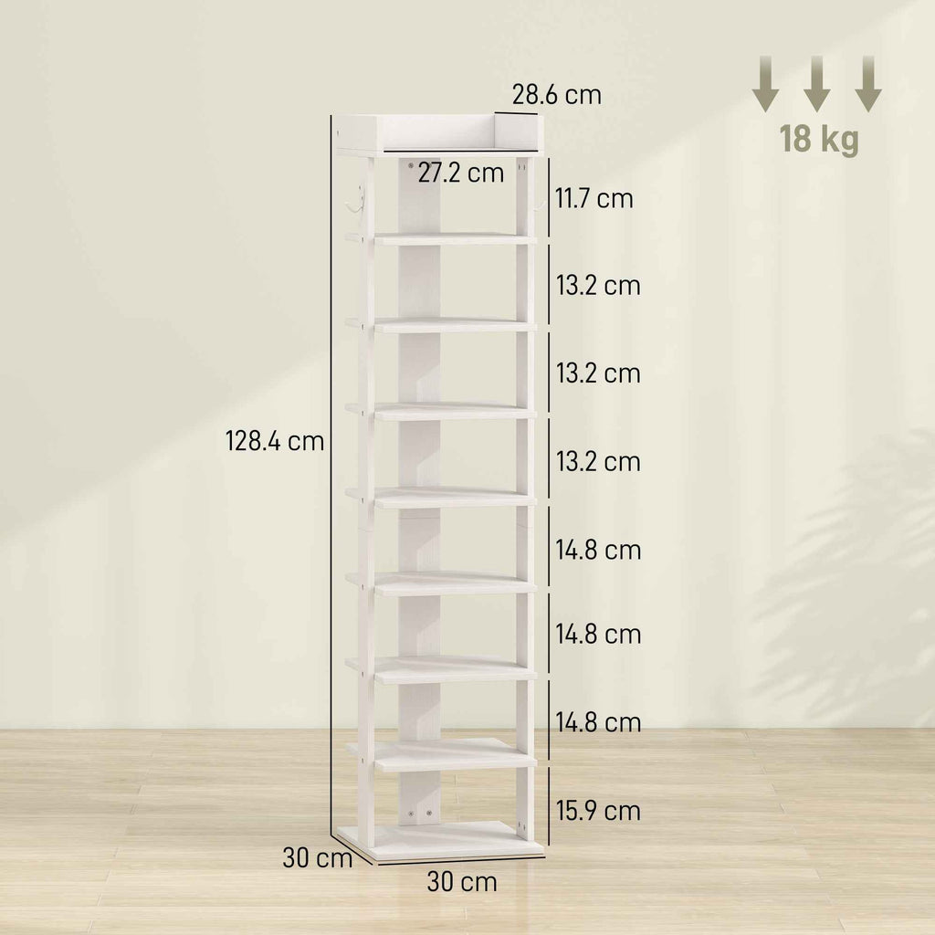 HOMCOM 9-Tier Shoe Rack, Entryway Shoe Organizer, White