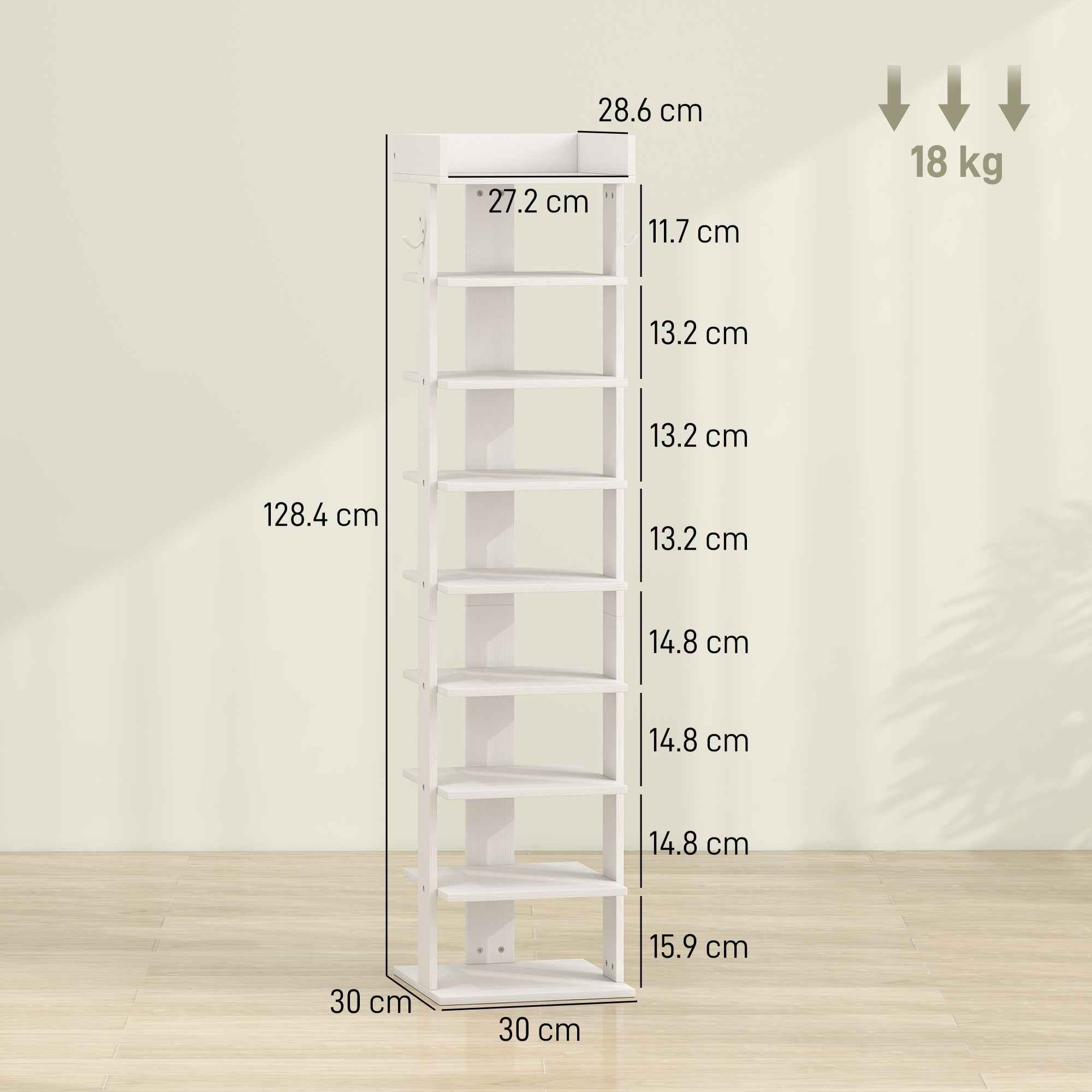 HOMCOM 9-Tier Shoe Rack, Entryway Shoe Organizer, White
