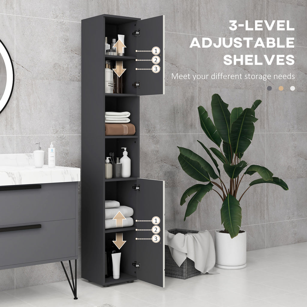 kleankin Bathroom Column in Chipboard with 2 Open Shelves and 2 2-Tier Cabinets, 30x30x183 cm, Gray - Borgè