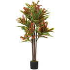 HOMCOM Artificial Croton Plant in Multi-Color, PEVA and Wood, with a PP and Cement Pot, 55x55x120 cm