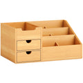 Bamboo Desk Organizer with 2 Drawers and 7 Compartments, 33x20.5x15.5 cm